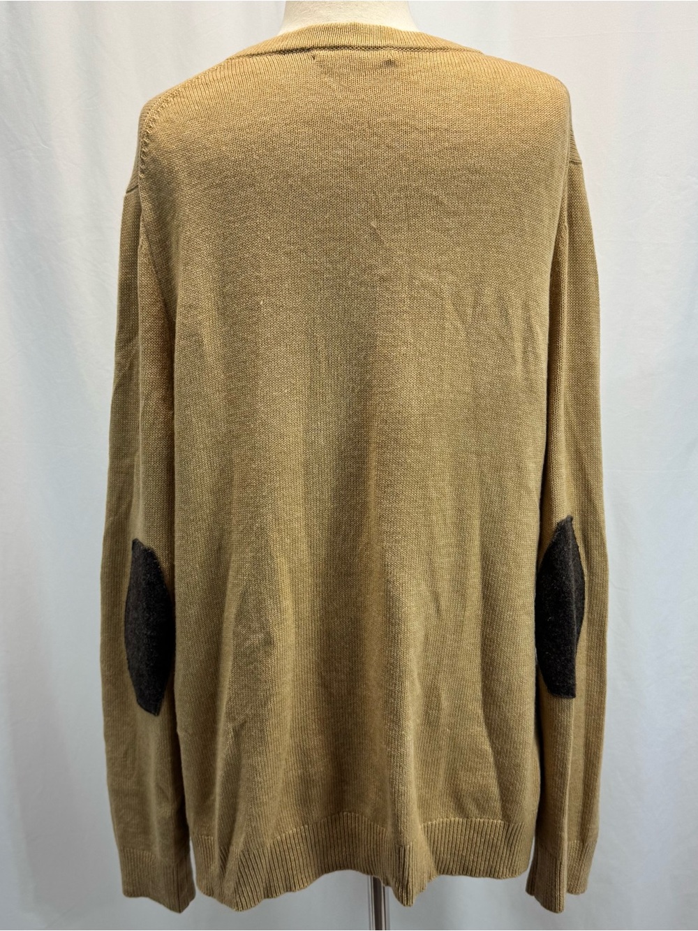 GAP V-Neck Button Cardigan Camel Tan Elbow Patches Wool Blend Grandpa Academia - Picture 7 of 12